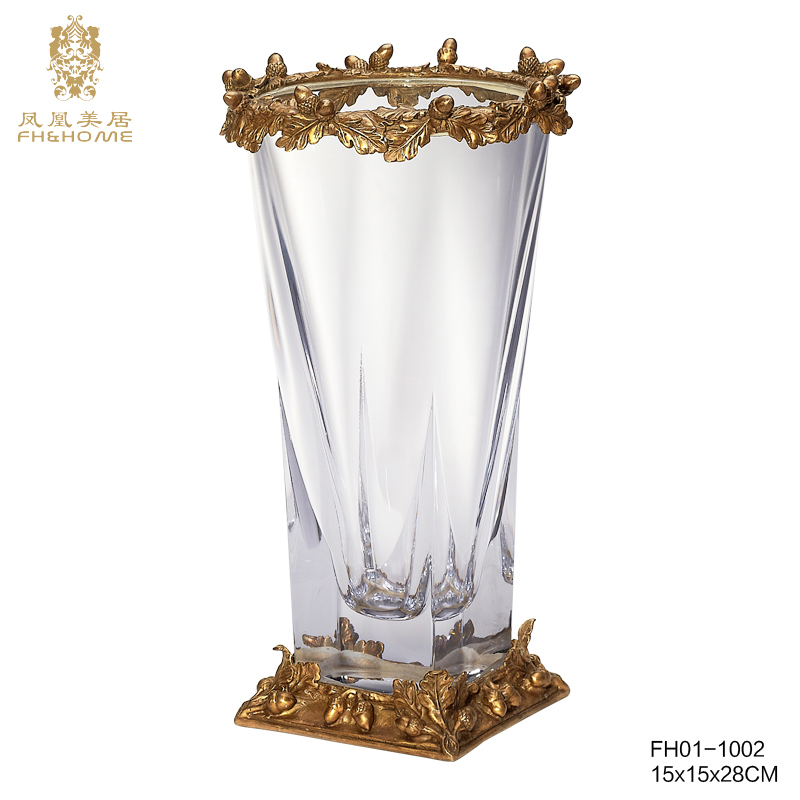    FH01-1002铜配水晶玻璃花瓶   