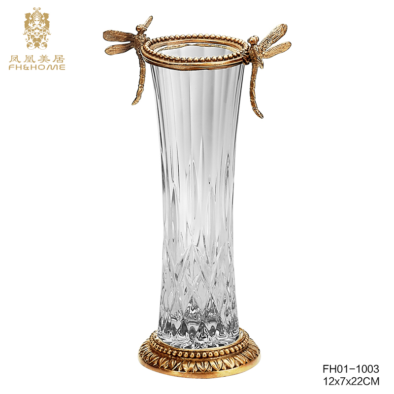    FH01-1003铜配水晶玻璃花瓶   