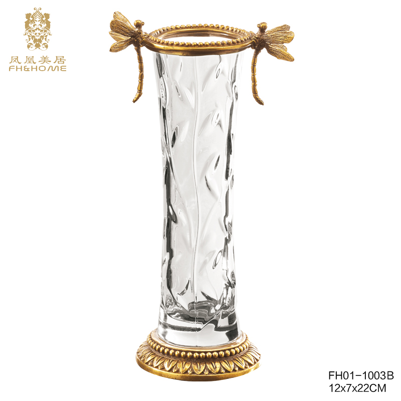    FH01-1003B铜配水晶玻璃花瓶   