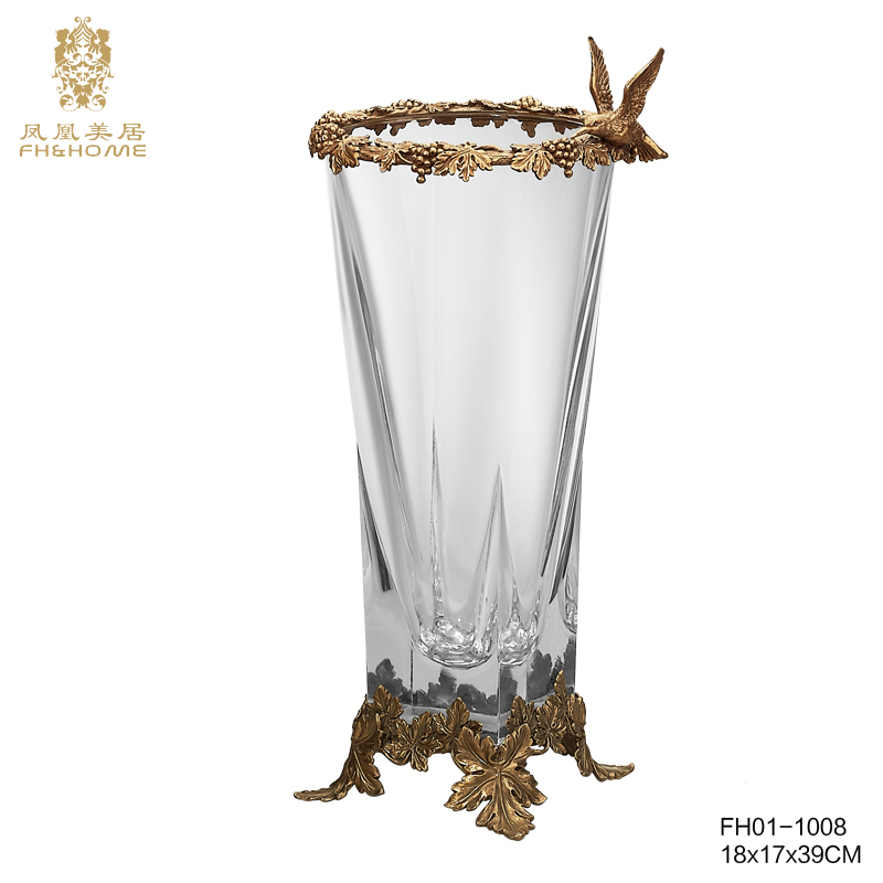    FH01-1008铜配水晶玻璃花瓶   