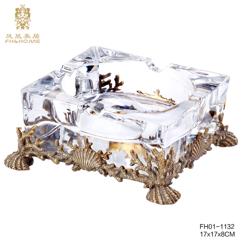    FH01-1132铜配水晶玻璃烟灰缸   