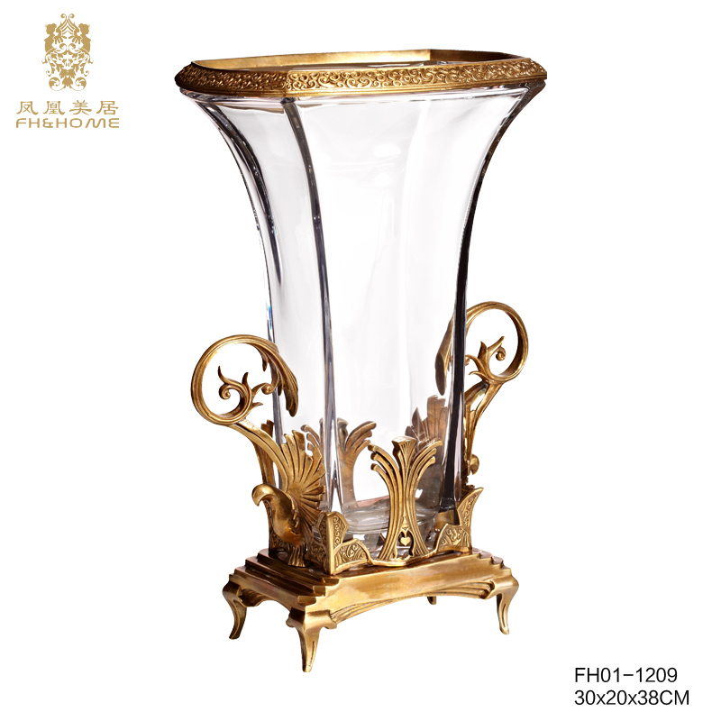    FH01-1209铜配水晶玻璃花瓶   