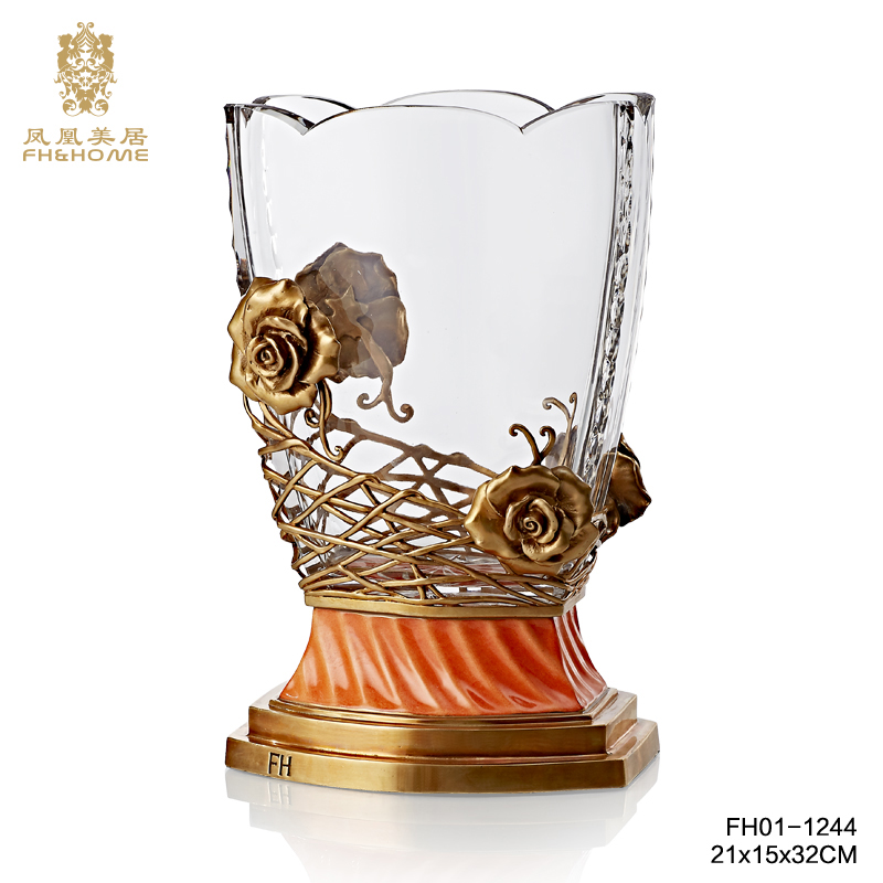    FH01-1244铜配水晶玻璃花瓶   