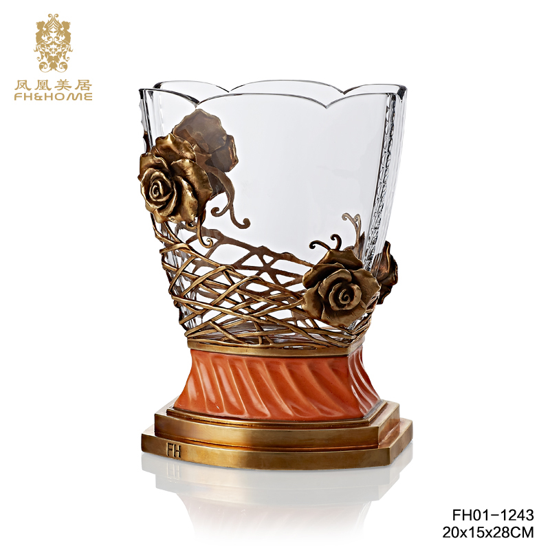    FH01-1243铜配水晶玻璃花瓶   