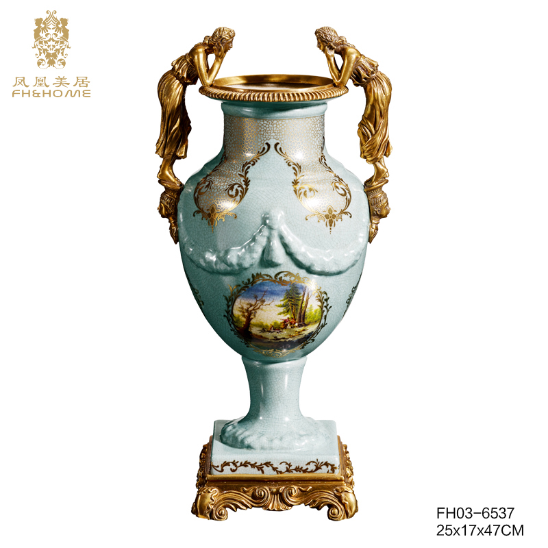    FH03-6537铜配瓷花瓶   
