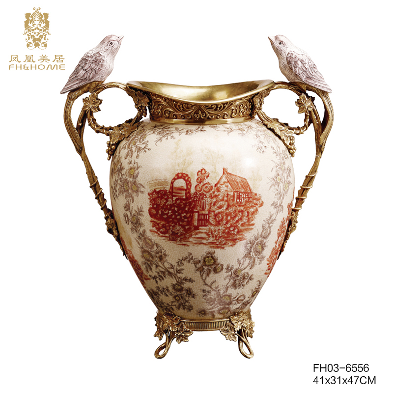    FH03-6556铜配瓷花瓶   