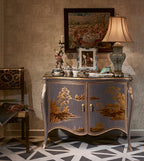 FH&HOME Lavender Legacy Console Cabinet - Chinese Landscape Gilded