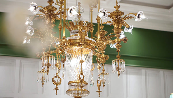 FH&HOME Palace Floral Chandelier - Ornate Crystal with Gilded Brass