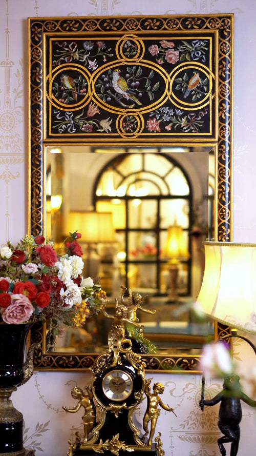 FH&HOME Black Gilded Bird & Floral Rectangular Wall Mirror