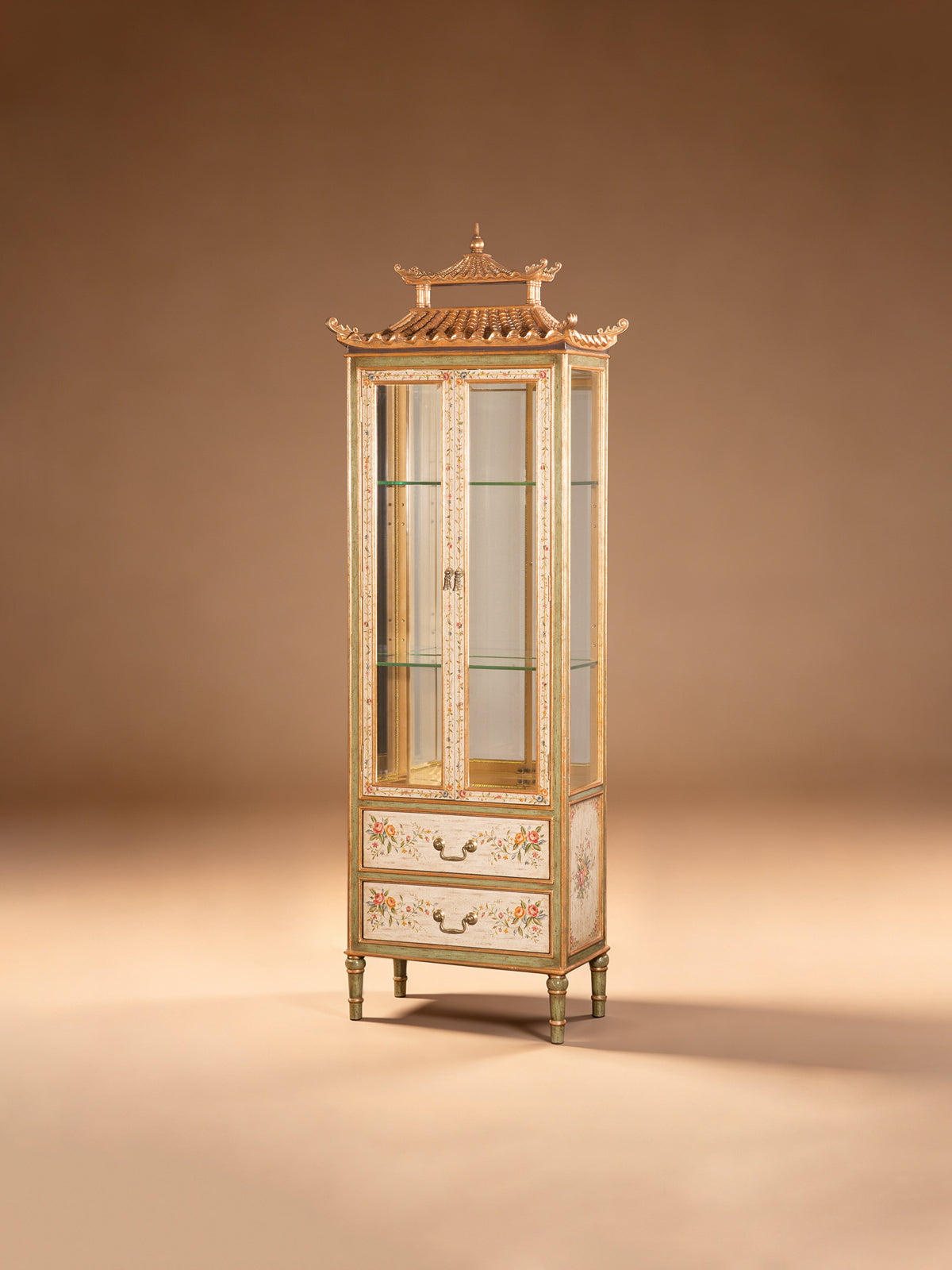 FH&HOME Chinoiserie Pagoda Cabinet - Floral French Paintwork