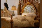 FH&HOME Louis XV Vernis Martin Rose Canopy Bed