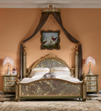 FH&HOME Louis XV Vernis Martin Rose Canopy Bed