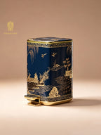 FH&HOME Royal Blue Chinese Figure Scenery Gold Painted Trash Bin - Foot Peda