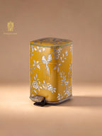 FH&HOME Imperial Yellow Chinoiserie Floral & Bird Trash Bin - Foot Pedal