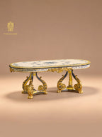 FH&HOME Luxury Elegant Blue & White Gloden Dining Table