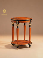 FH&HOME Orange Charm 2-Tier Table - Round Hand-Painted Landscape
