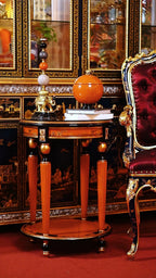FH&HOME Orange Charm 2-Tier Table - Round Hand-Painted Landscape
