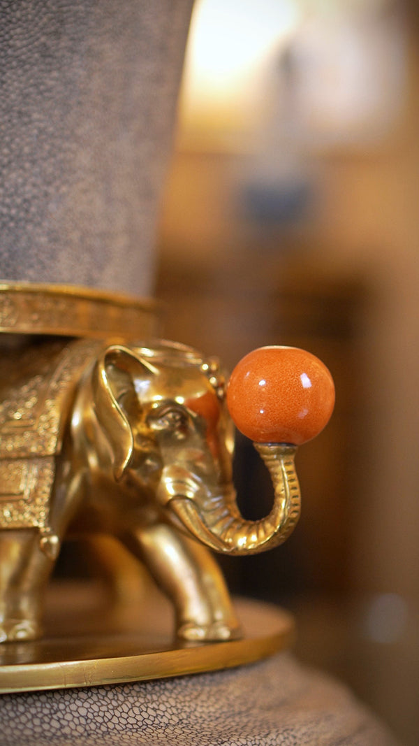 FH&HOME Ornate Elephant Base Decorative Planter - Brass Figurines