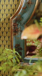 FH&HOME  Turquoise Scenic Motif Curved Wall Mirror - Gilded Trim Accent