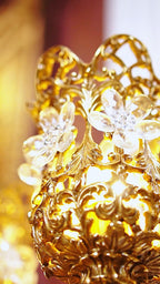 FH&HOME Rococo Crystal Flower Sconce - Brass with Floral Motifs
