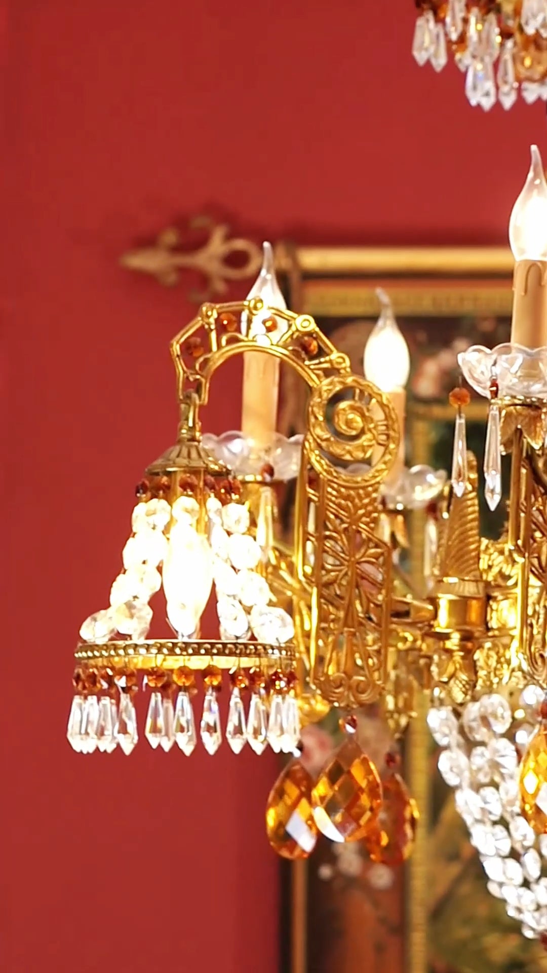 FH&HOME Gold Crystal Chandelier - Baroque Style with Grand Silhouette
