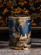 FH&HOME Royal Blue Chinese Figure Scenery Gold Painted Trash Bin - Foot Peda