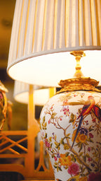 FH&HOME Spring Porcelain Lamp - Chinoiserie Avian with Gold Accents