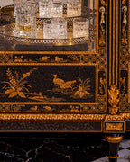 FH&HOME Black Crackle Display Cabinet - Chinoiserie Gilded Landscape Curved Glass
