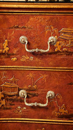 FH&HOME Coral Red Landscape Cabinet - Crackle Finish Hand-Painted