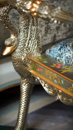 FH&HOME Azure Crane Silhouette Bench - Gilded Frame Accent Seating