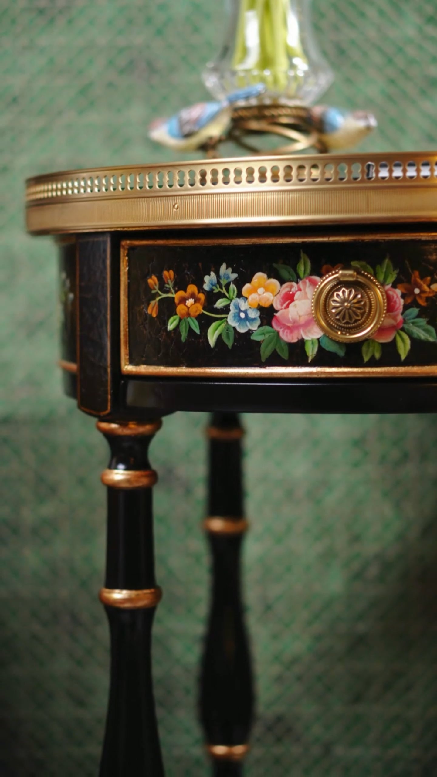 FH&HOME Craquelure Roses Occasional Table - Rococo Hand-Painted