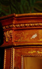 FH&HOME Coral Red Corner Cabinet - Triangular Chinoiserie Display