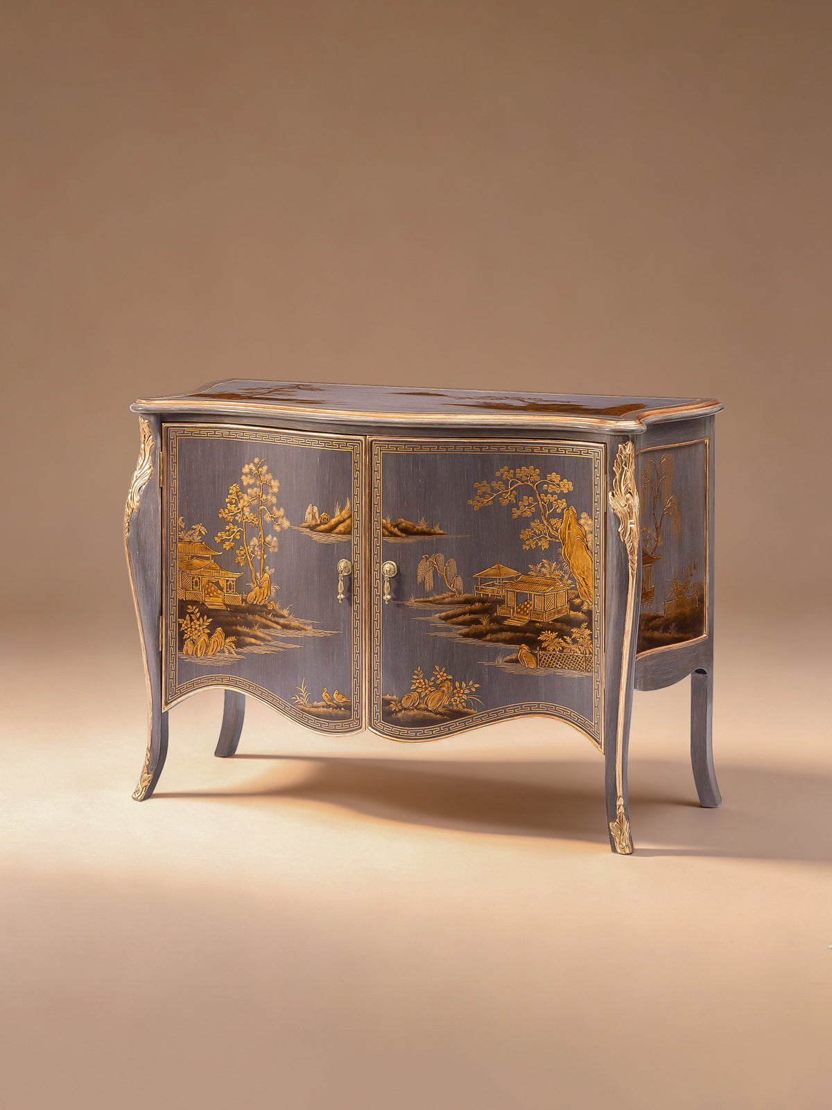 FH&HOME Lavender Legacy Console Cabinet - Chinese Landscape Gilded