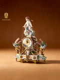 FH&HOME Romantic Cherub & Bird Accent Mantel Clock Set - Gilt Brass