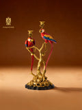 FH&HOME Art Deco Parrot Sculptural Branch Candle Holder - Gilded Retro Glamour