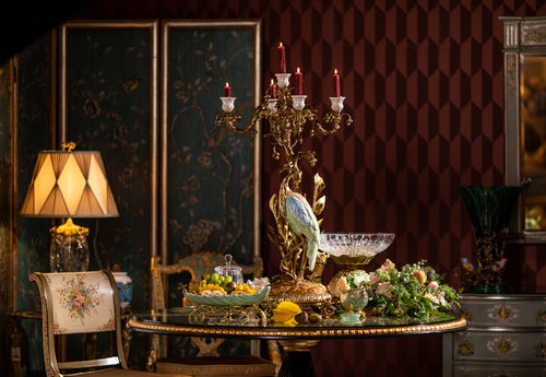 FH&HOME Artistic Colorful Crane 5-Arm Candelabra - Gilded Frame
