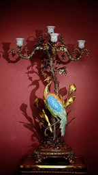 FH&HOME Artistic Colorful Crane 5-Arm Candelabra - Gilded Frame