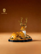 FH&HOME Luxury Majestic Sika Deer Sculpture - Hand-Painted with Gilded Antlers