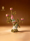FH&HOME Exquisite Porcelain Parrot Candle Holder - Brass Foliage