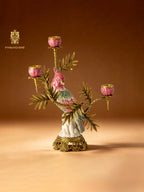 FH&HOME Exquisite Porcelain Parrot Candle Holder - Brass Foliage