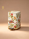 FH&HOME Crackle Texture White Bird & Blossom Accent Trash Bin - Foot Pedal