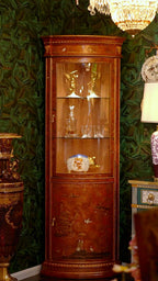 FH&HOME Coral Red Corner Cabinet - Triangular Chinoiserie Display