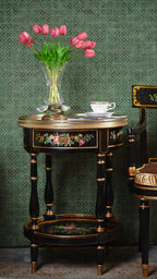 FH&HOME Craquelure Roses Occasional Table - Rococo Hand-Painted