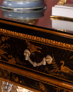 FH&HOME Black Crackle Display Cabinet - Chinoiserie Gilded Landscape Curved Glass