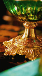 FH&HOME Aurora Glass Green Etched Royal Set - Baroque Style