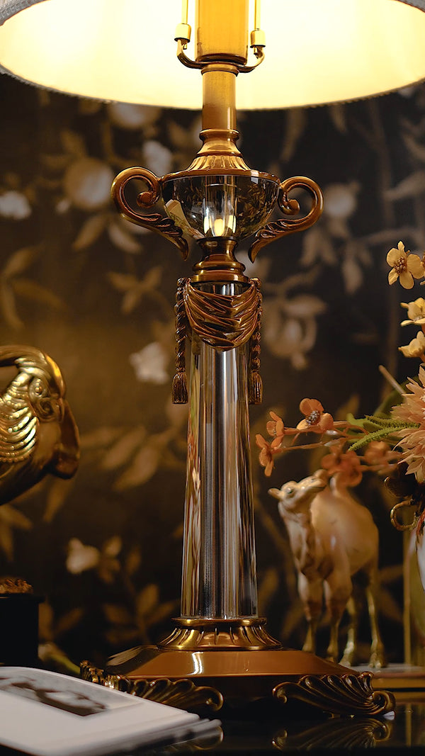 FH&HOME Classic Crystal Lamp - Elegant with Brass Base