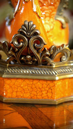 FH&HOME Prague Collection Peacock Crystal Decorative Vase - Gilded Trim