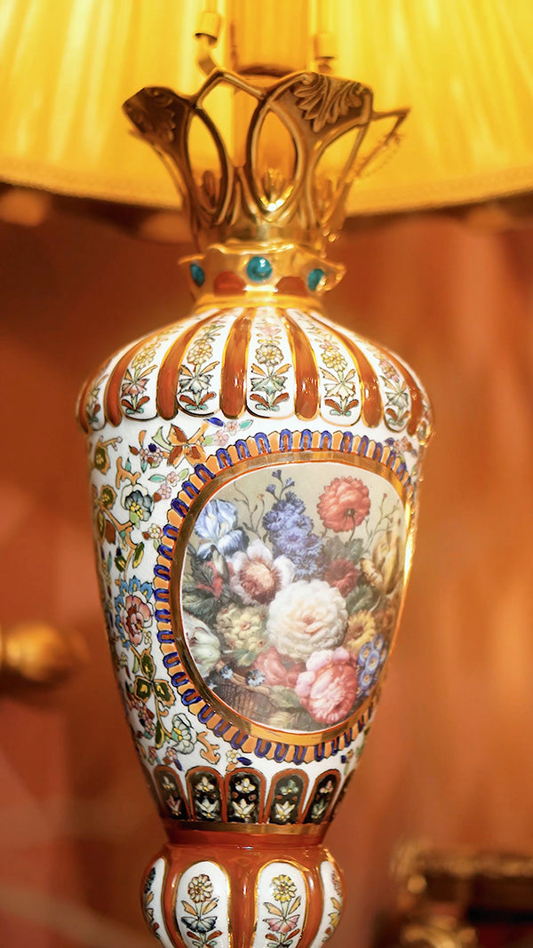 FH&HOME Ruffled Shade Table Lamp - Versailles-Inspired Floral