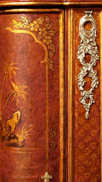 FH&HOME Coral Red Landscape Cabinet - Crackle Finish Hand-Painted