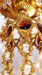 FH&HOME Gold Crystal Chandelier - Baroque Style with Grand Silhouette